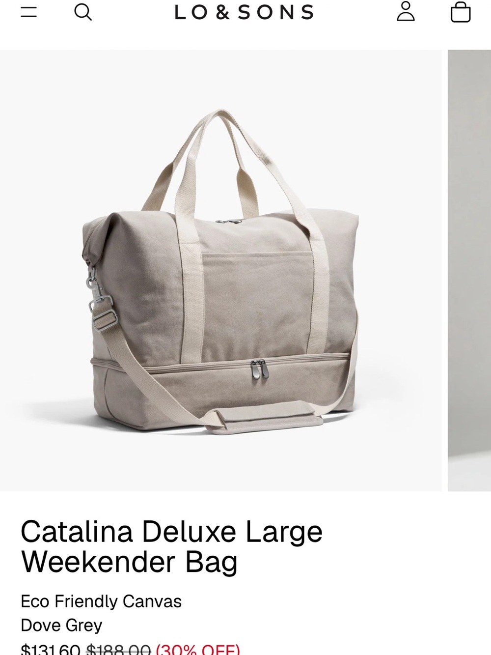 Lo & Sons Catalina Deluxe Weekender Bag in Dove Grey